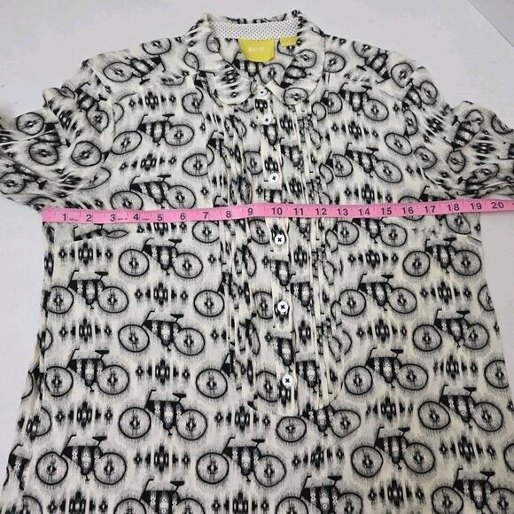 Maeve Bicycle Print Blouse Long Sleeve Black/White Size 8 Lightweight Artistic - Picture 6 of 7